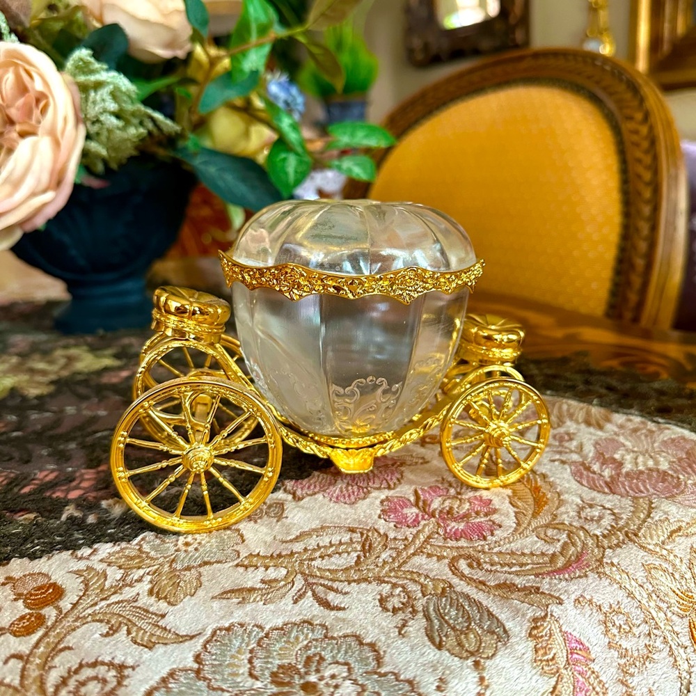 24k Gold Plated Glass Cinderella Carriage Trinket Box